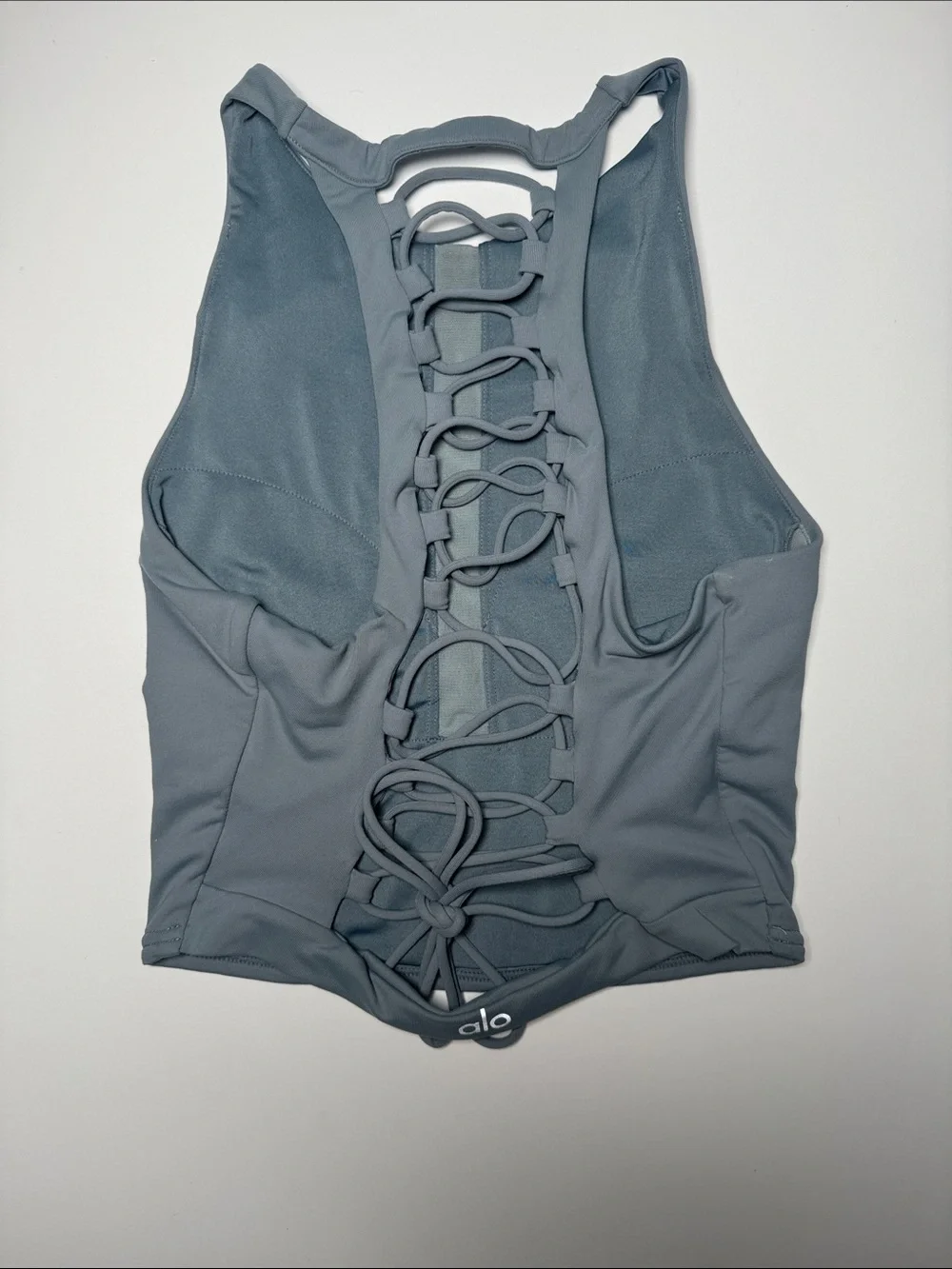ALO Yoga High-Neck Racerback Tank Top in Slate Gray-Blue